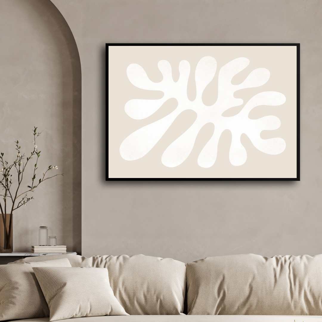 Modern Mid-Century  Cream Cut-Out Poster | Horizontal Contemporary Abstract White Framed Wall Art 2 : 3 Horizontal Premium Wall Art Canvas by MeriDeewar