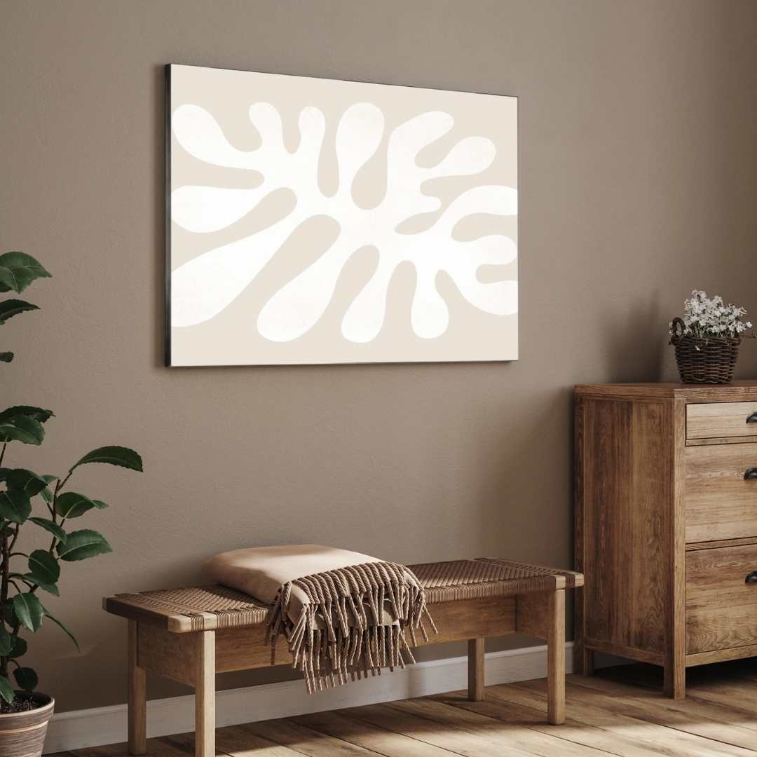Modern Mid-Century  Cream Cut-Out Poster | Horizontal Contemporary Abstract White Framed Wall Art 2 : 3 Horizontal Premium Wall Art Canvas by MeriDeewar