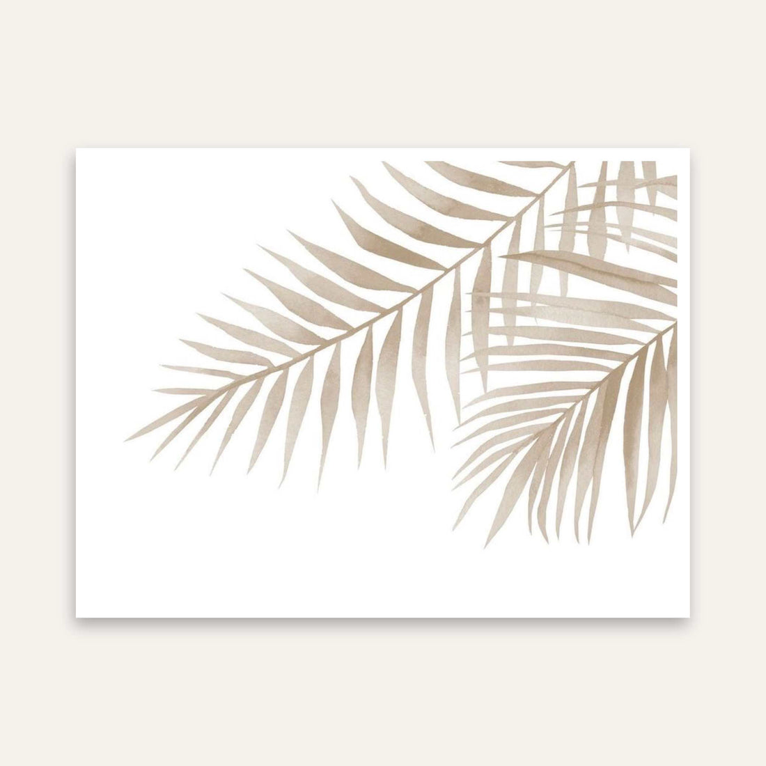Modern Minimalist Watercolor Palm Leaves Poster | Horizontal Contemporary Boho White Framed Wall Art 2 : 3 Horizontal Premium Wall Art Canvas by MeriDeewar
