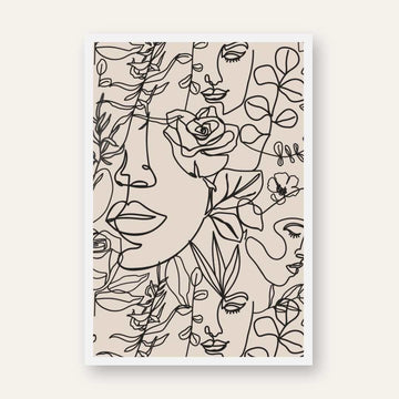 Modern Scandinavian Minimalist Botanical Faces Line Art Poster | Vertical Contemporary Boho White Framed Wall Art 2 : 3 Vertical Premium Wall Art Canvas by MeriDeewar