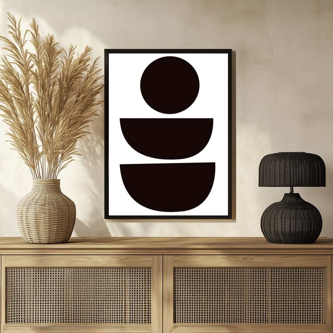 Modern Scandinavian Minimalist Geometric Balanced Shapes Poster | Vertical Contemporary Boho White Framed Wall Art 2 : 3 Vertical Premium Wall Art Canvas by MeriDeewar