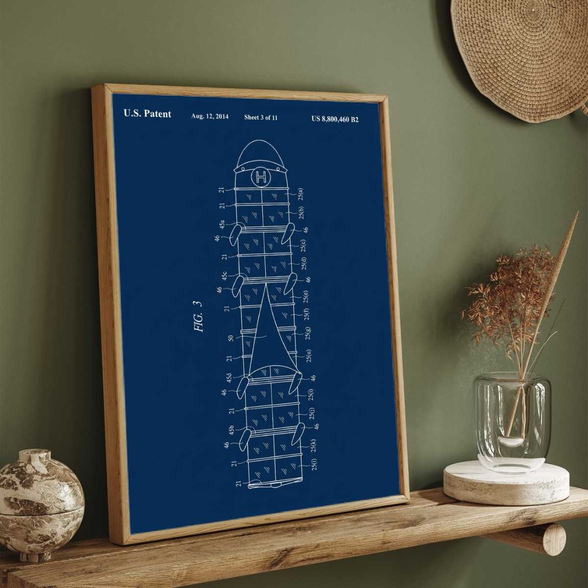 Modular Ship Patent Print | Vertical Blueprint Framed Wall Art 2 : 3 Vertical Premium Wall Art Canvas by MeriDeewar