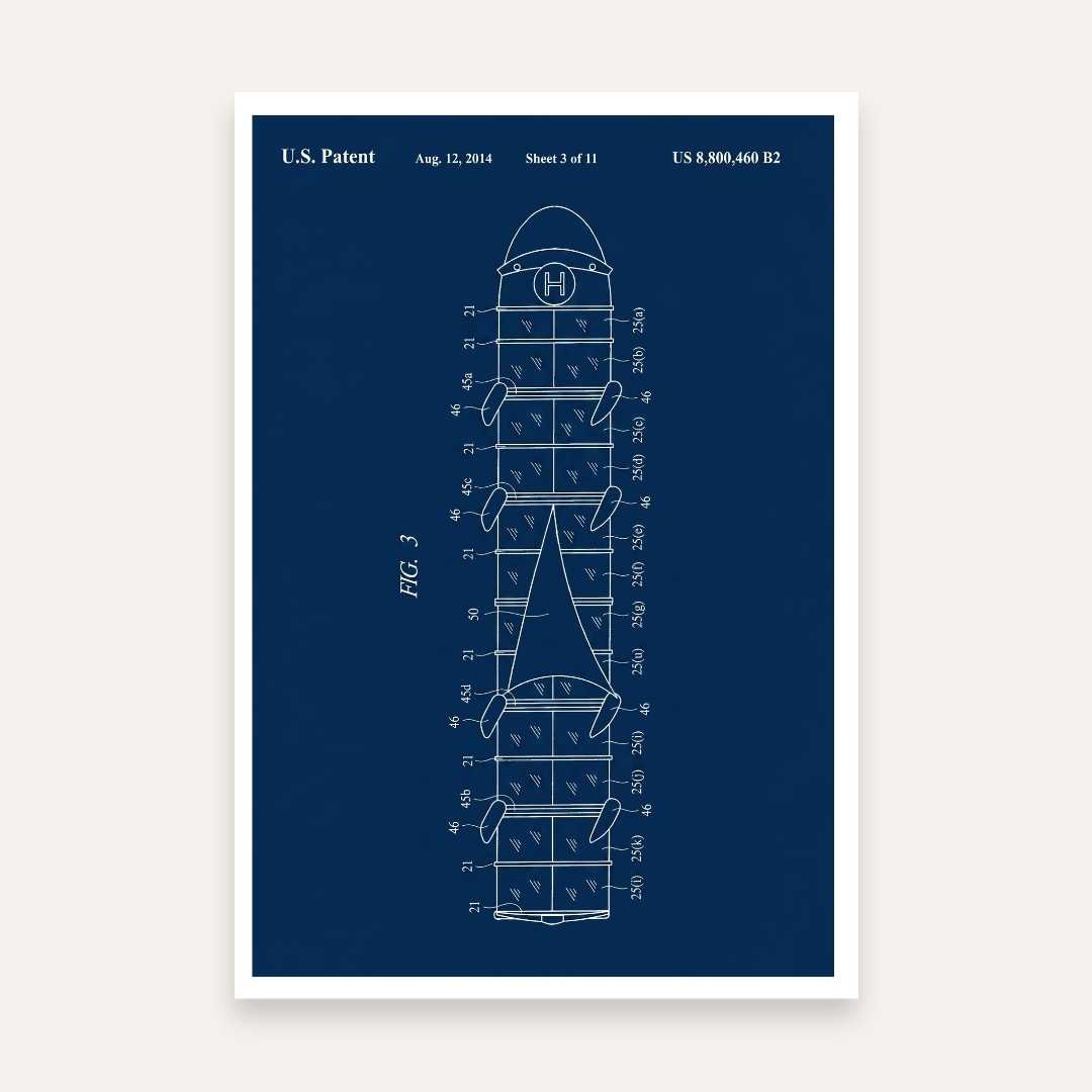 Modular Ship Patent Print | Vertical Blueprint Framed Wall Art 2 : 3 Vertical Premium Wall Art Canvas by MeriDeewar
