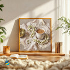 Mogra & Chai | Jasmine Still Life Wall Art 1 : 1 Square Premium Wall Art Canvas by MeriDeewar