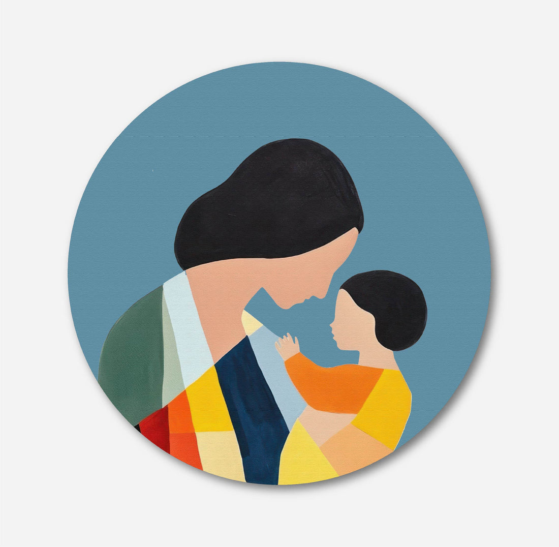 Mom Cartoon Circular Canvas Frame Circular Canvas Frame Premium Wall Art Canvas by MeriDeewar