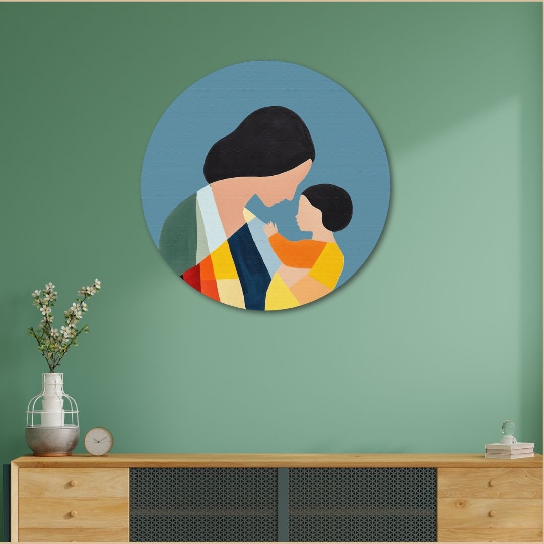 Mom Cartoon Circular Canvas Frame Circular Canvas Frame Premium Wall Art Canvas by MeriDeewar