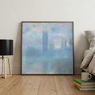 Monet Houses of Parliament Painting for Living Room | Blue Misty Wall Art | MeriDeewar 1 : 1 Square Premium Wall Art Canvas by MeriDeewar