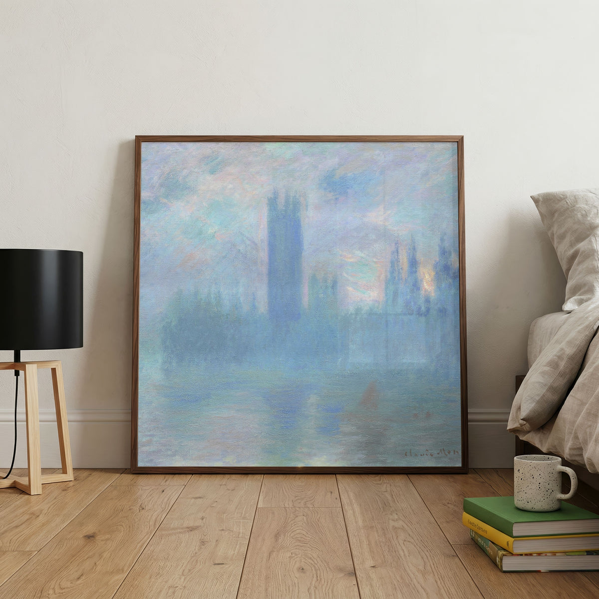 Monet Houses of Parliament Painting for Living Room | Blue Misty Wall Art | MeriDeewar 1 : 1 Square Premium Wall Art Canvas by MeriDeewar