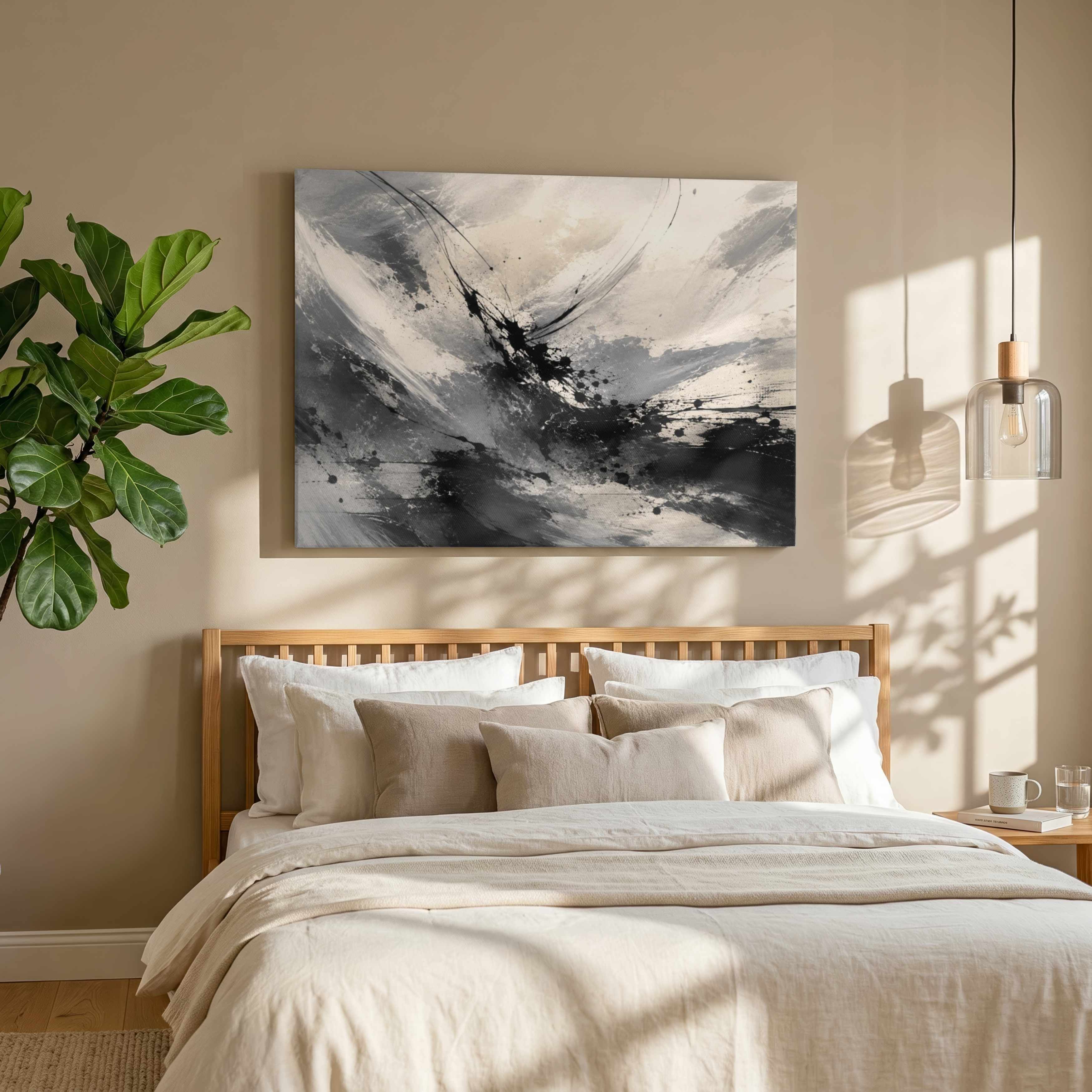 "Monochrome Dynamics" Modern Abstract Ink Splash Giclée Print |Wall Art 3 : 4 Horizontal New Premium Wall Art Canvas by MeriDeewar