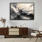 "Monochrome Dynamics" Modern Abstract Ink Splash Giclée Print |Wall Art 3 : 4 Horizontal New Premium Wall Art Canvas by MeriDeewar