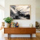 "Monochrome Dynamics" Modern Abstract Ink Splash Giclée Print |Wall Art 3 : 4 Horizontal New Premium Wall Art Canvas by MeriDeewar