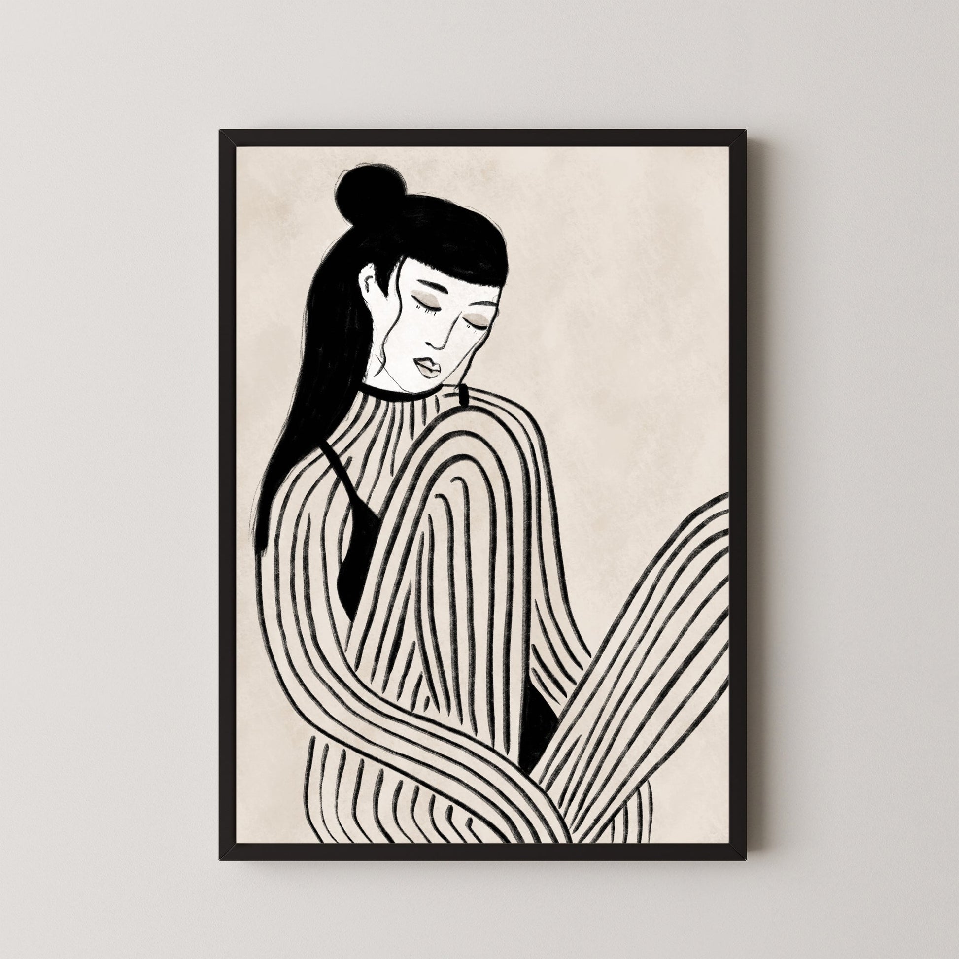 Monochrome Muse – Minimal Line Art of Woman | Modern Wall Art for Home Decor 2 : 3 Vertical Premium Wall Art Canvas by MeriDeewar