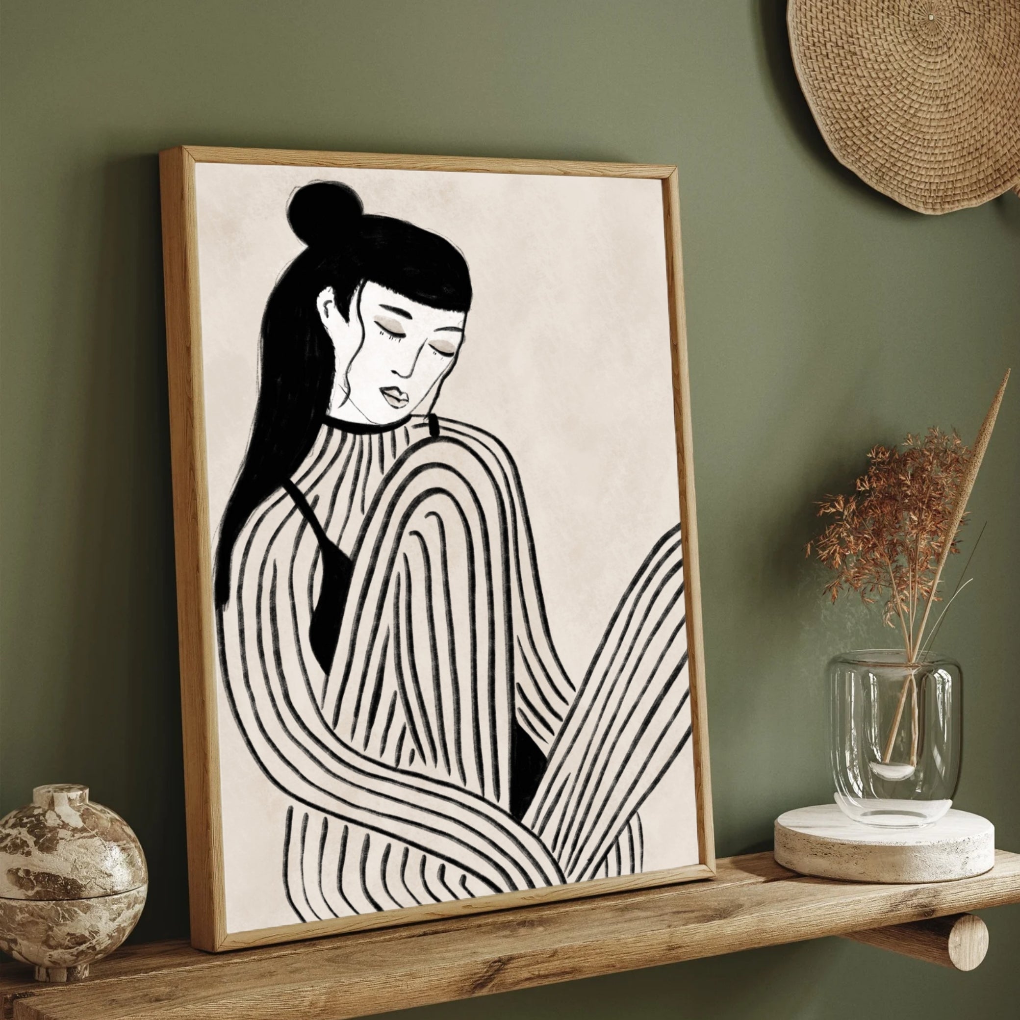 Monochrome Muse – Minimal Line Art of Woman | Modern Wall Art for Home Decor 2 : 3 Vertical Premium Wall Art Canvas by MeriDeewar