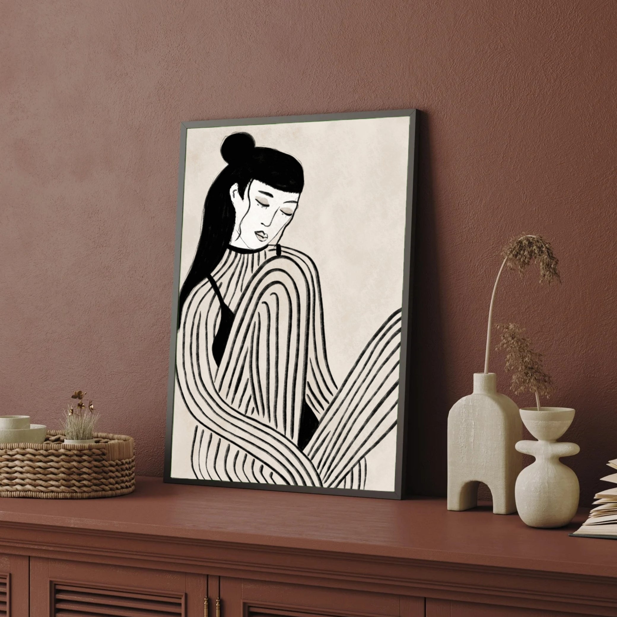 Monochrome Muse – Minimal Line Art of Woman | Modern Wall Art for Home Decor 2 : 3 Vertical Premium Wall Art Canvas by MeriDeewar