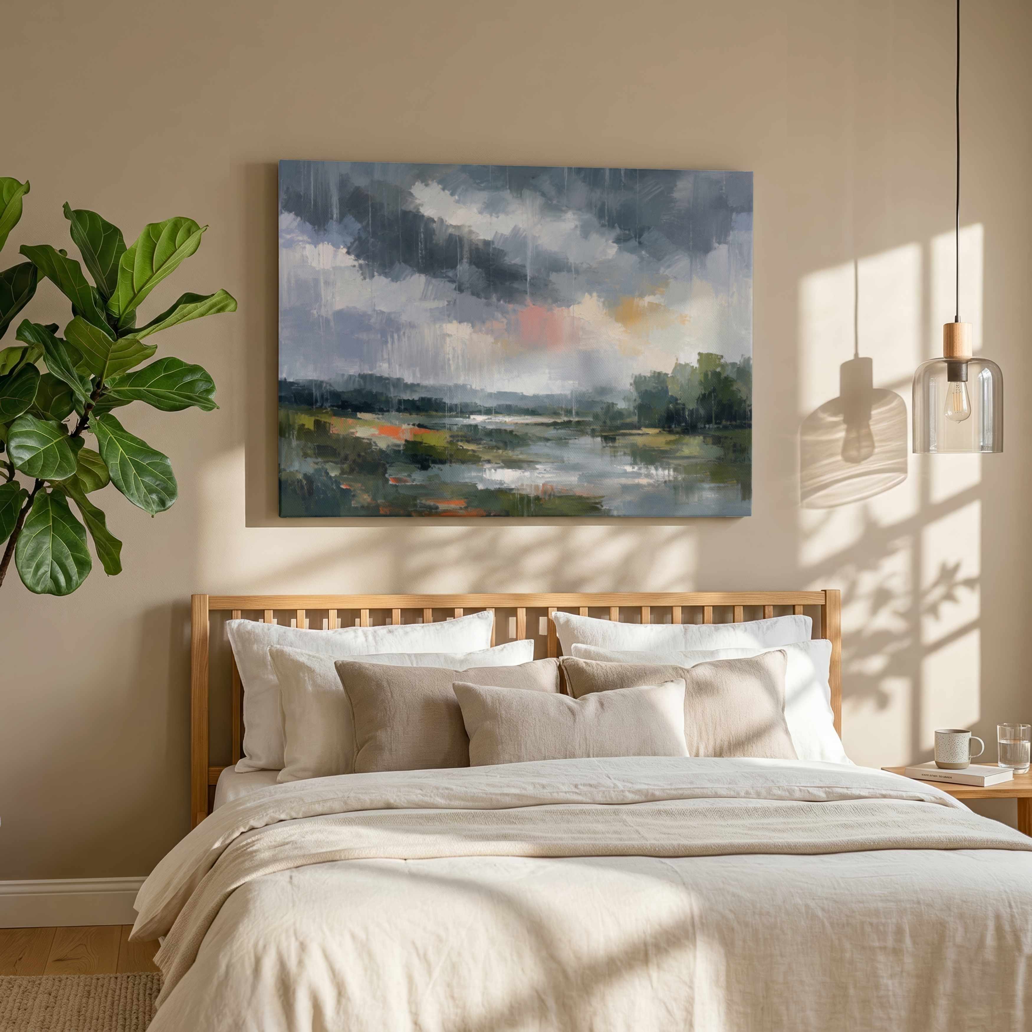 "Moody Rainstorm Landscape" Modern Abstract Giclée Print | Wall Art 3 : 4 Horizontal New Premium Wall Art Canvas by MeriDeewar