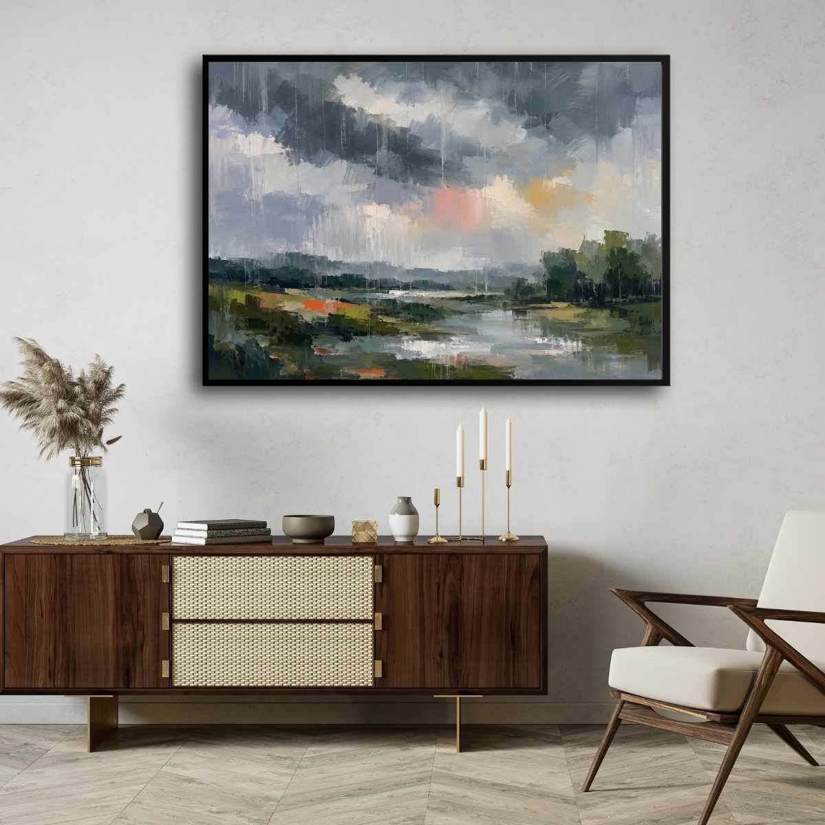 "Moody Rainstorm Landscape" Modern Abstract Giclée Print | Wall Art 3 : 4 Horizontal New Premium Wall Art Canvas by MeriDeewar