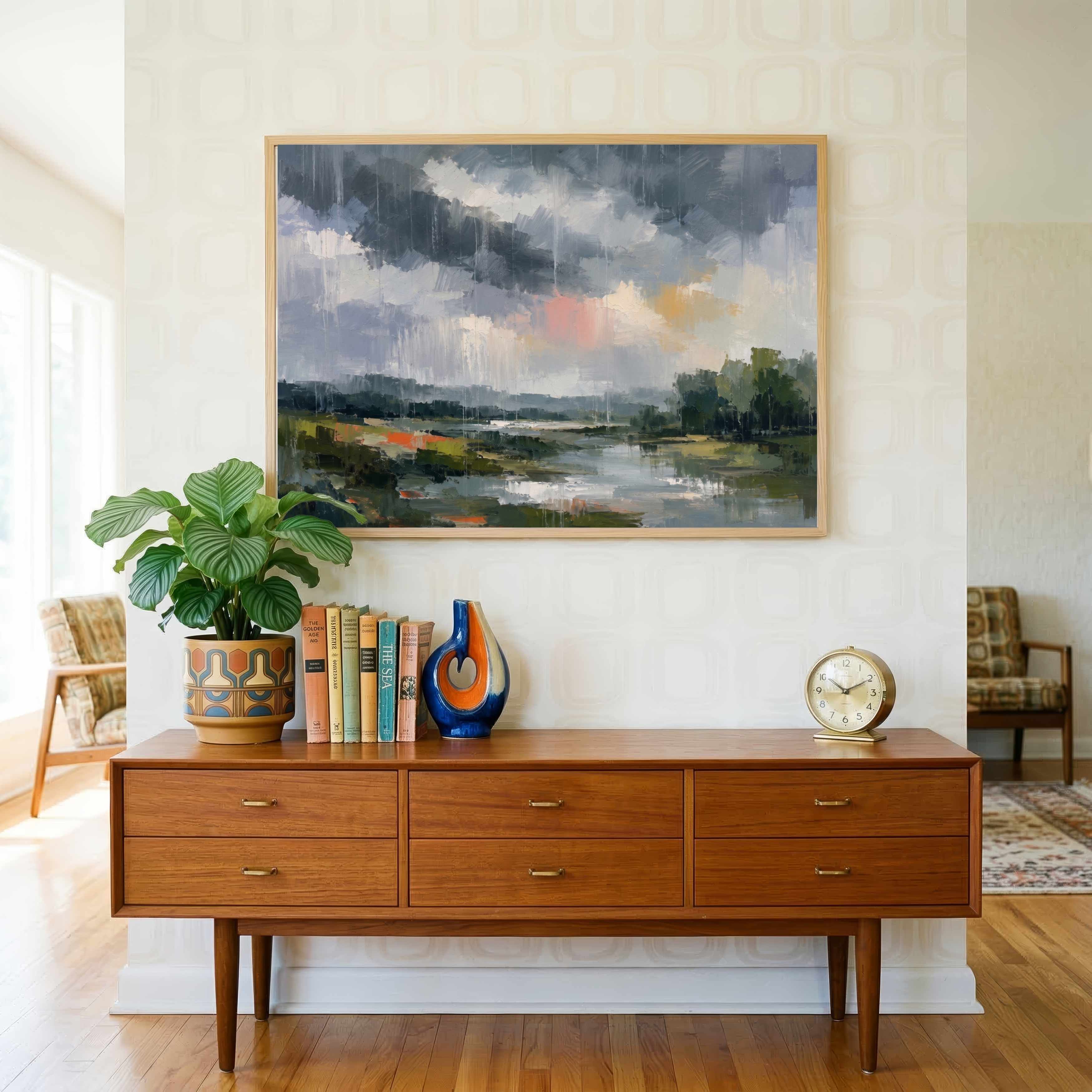 "Moody Rainstorm Landscape" Modern Abstract Giclée Print | Wall Art 3 : 4 Horizontal New Premium Wall Art Canvas by MeriDeewar