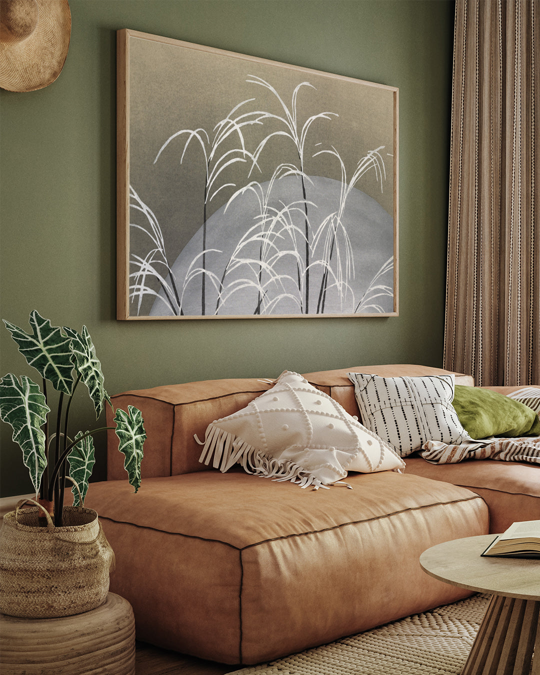 Moon and Grasses Painting By Kamisaka Sekka 3 : 4 Horizontal New Premium Wall Art Canvas by MeriDeewar