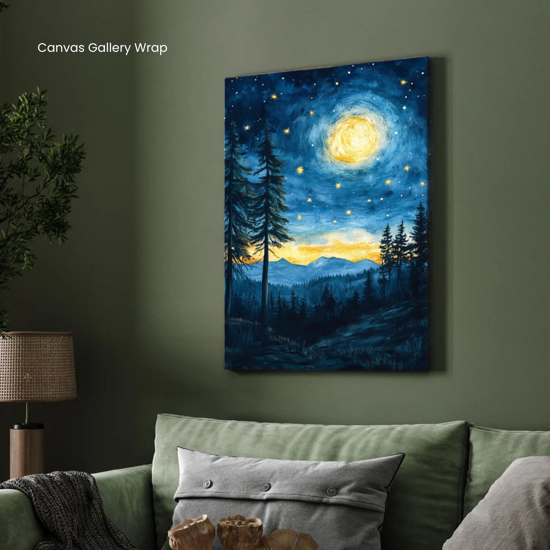 Moon over the Mountains – Calm Night Wall Art 2 : 3 Vertical Premium Wall Art Canvas by MeriDeewar