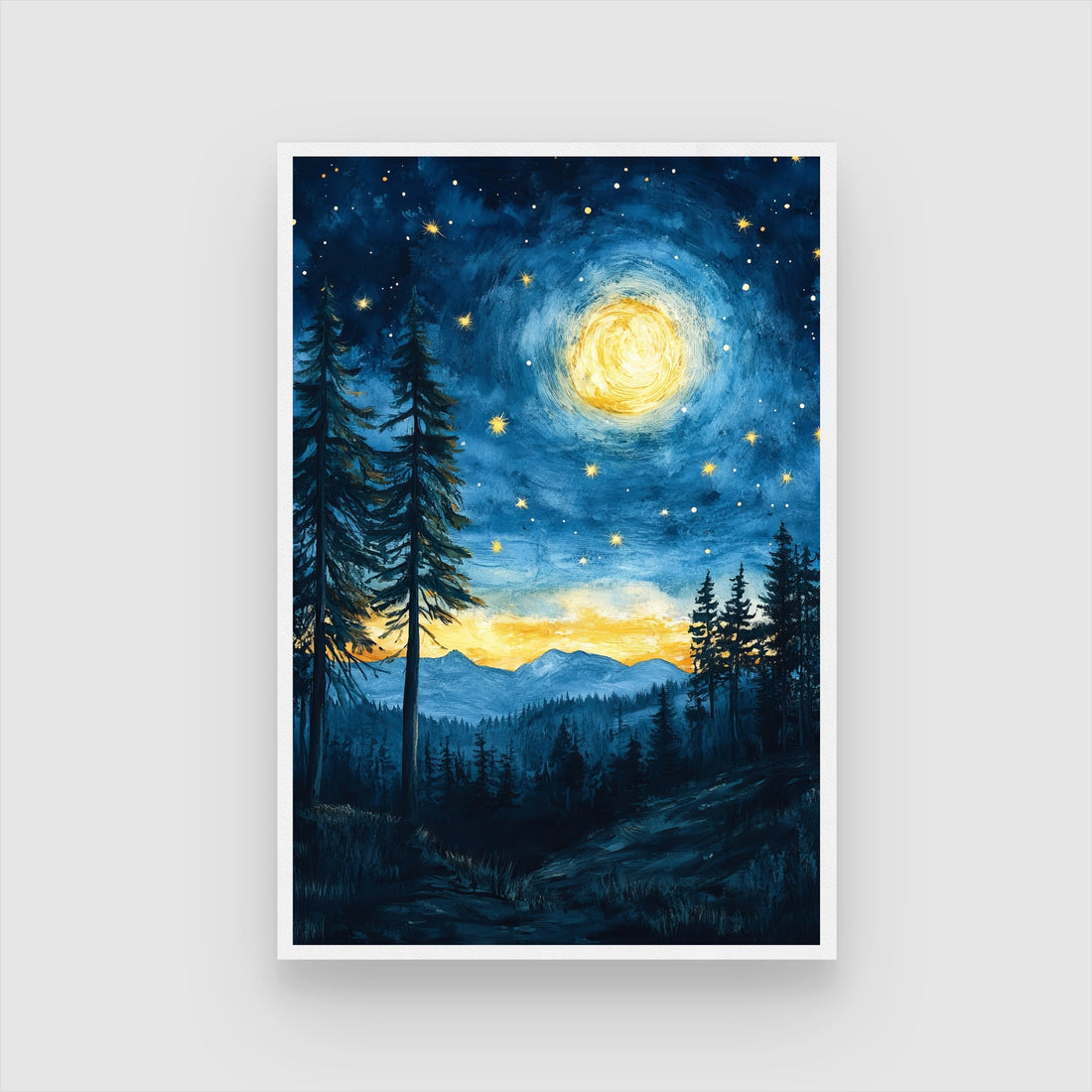 Moon over the Mountains – Calm Night Wall Art 2 : 3 Vertical Premium Wall Art Canvas by MeriDeewar