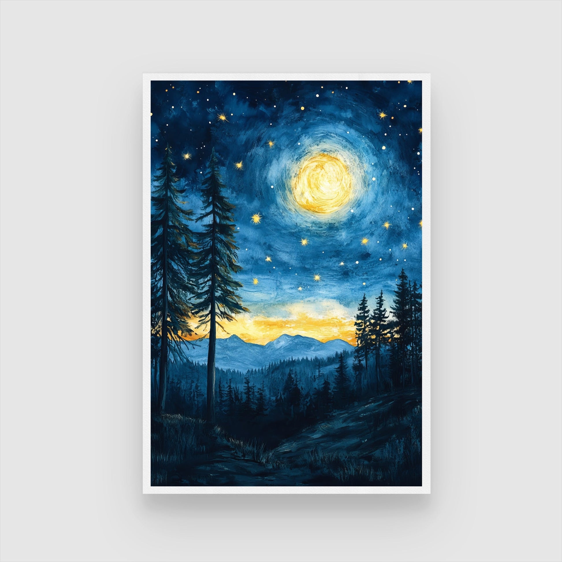 Moon over the Mountains – Calm Night Wall Art 2 : 3 Vertical Premium Wall Art Canvas by MeriDeewar