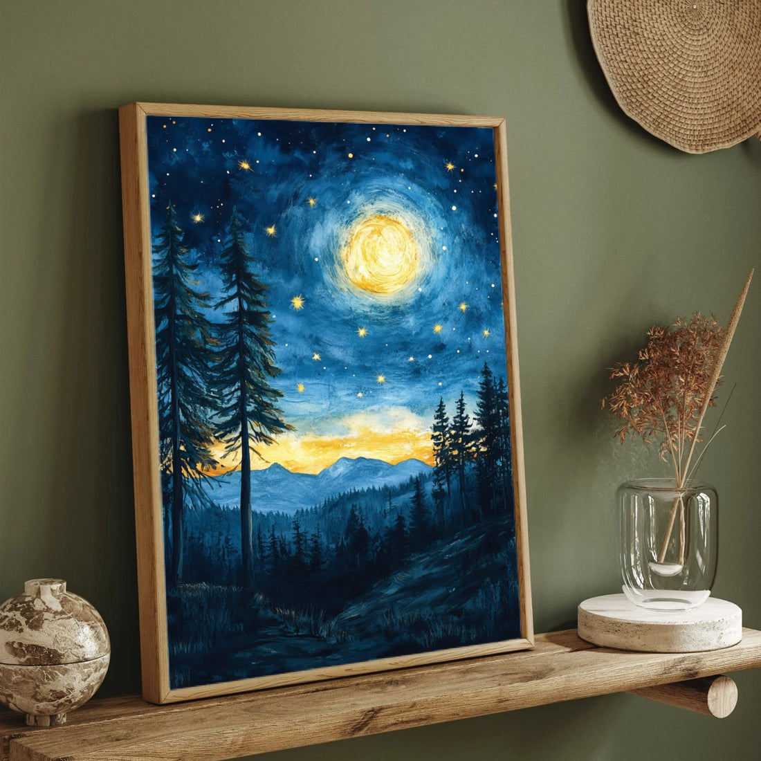 Moon over the Mountains – Calm Night Wall Art 2 : 3 Vertical Premium Wall Art Canvas by MeriDeewar