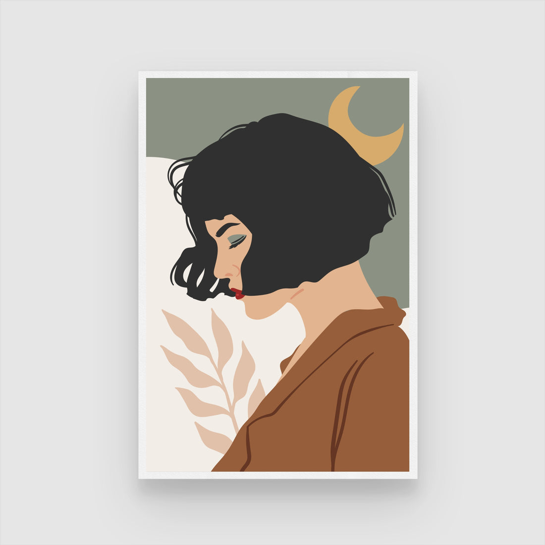 Moonlit Muse – Minimalist Woman Portrait Wall Art Print 2 : 3 Vertical Premium Wall Art Canvas by MeriDeewar