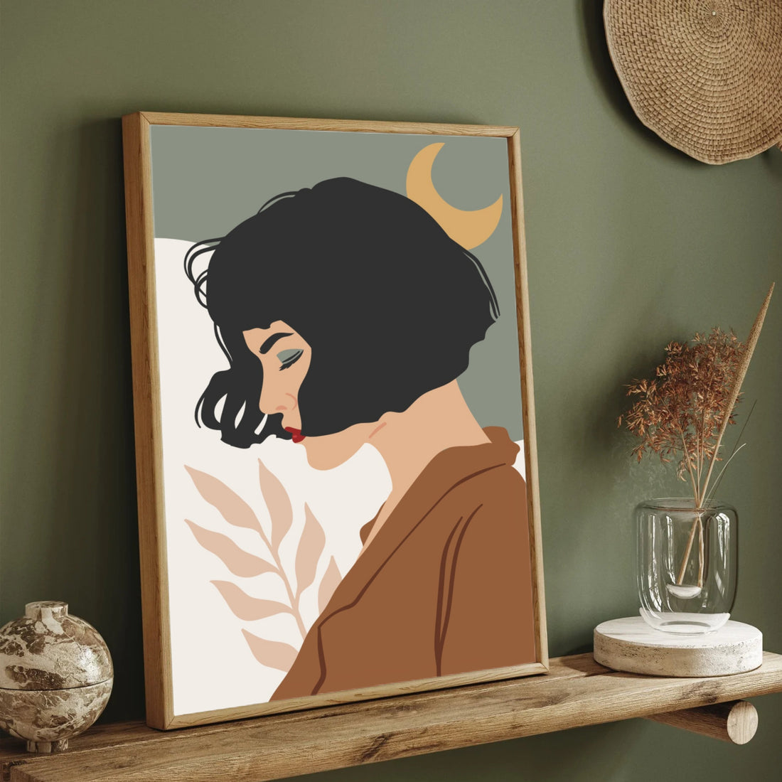 Moonlit Muse – Minimalist Woman Portrait Wall Art Print 2 : 3 Vertical Premium Wall Art Canvas by MeriDeewar