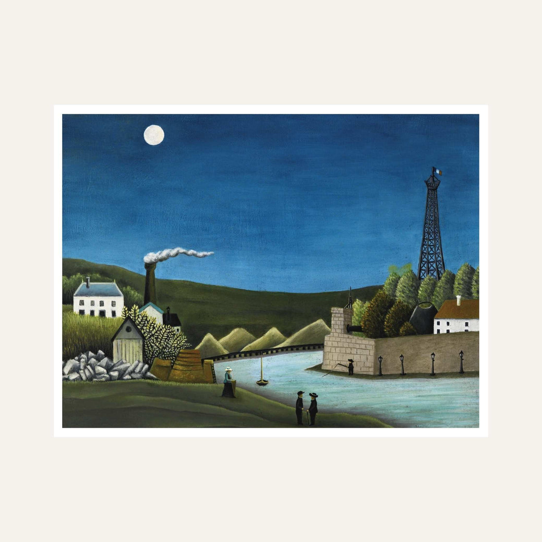 Moonlit River Scenery Painting for Living Room | Eiffel Tower Wall Art | Henri Rousseau 6 : 5 Horizontal Premium Wall Art Canvas by MeriDeewar
