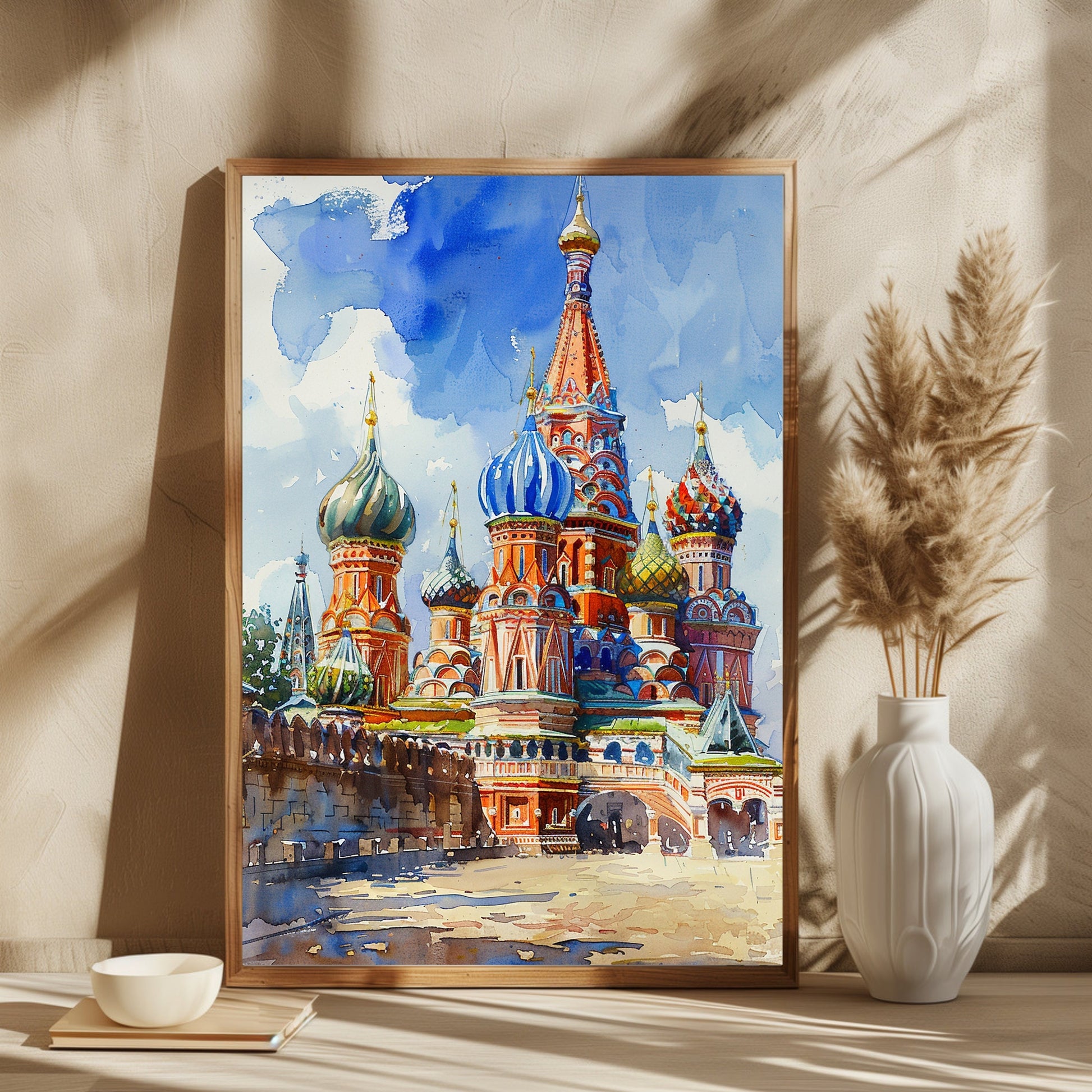 Moscow's Saint Basil's Cathedral Watercolor Painting – MeriDeewar 2 : 3 Vertical Premium Wall Art Canvas by MeriDeewar