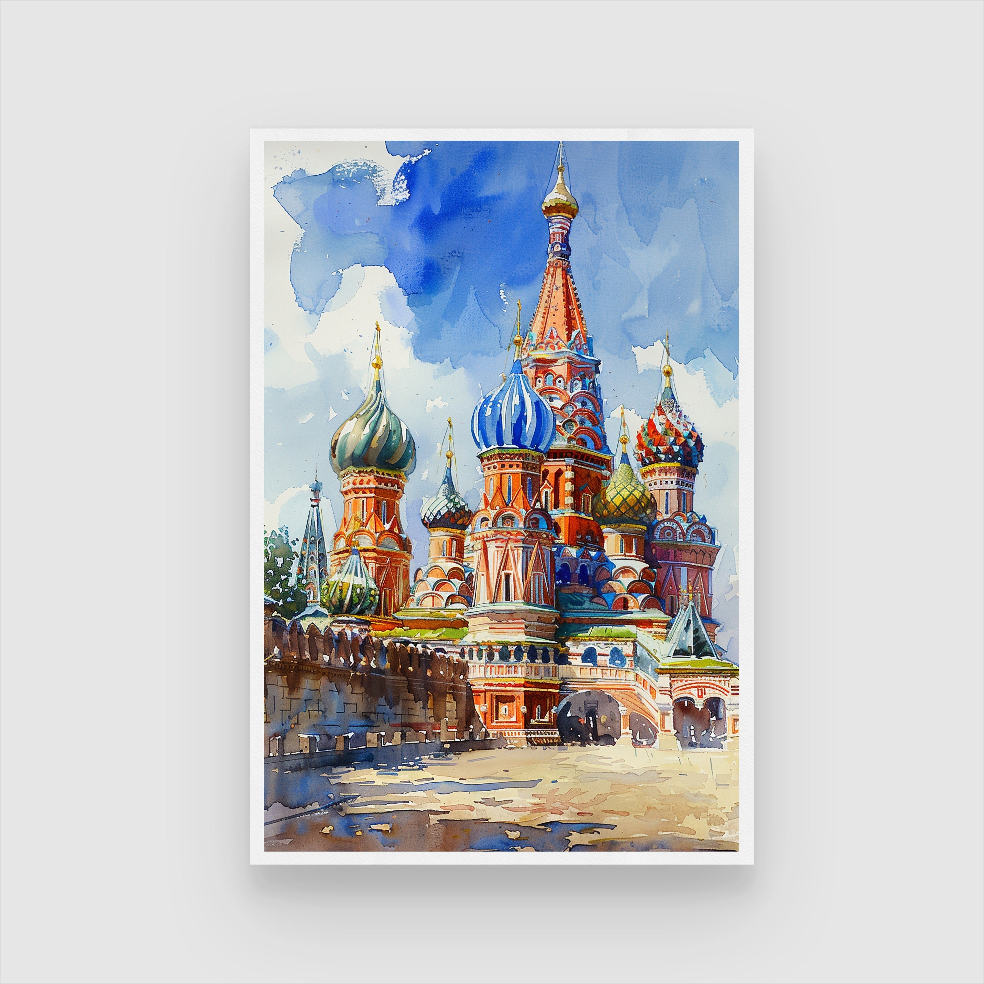Moscow's Saint Basil's Cathedral Watercolor Painting – MeriDeewar 2 : 3 Vertical Premium Wall Art Canvas by MeriDeewar
