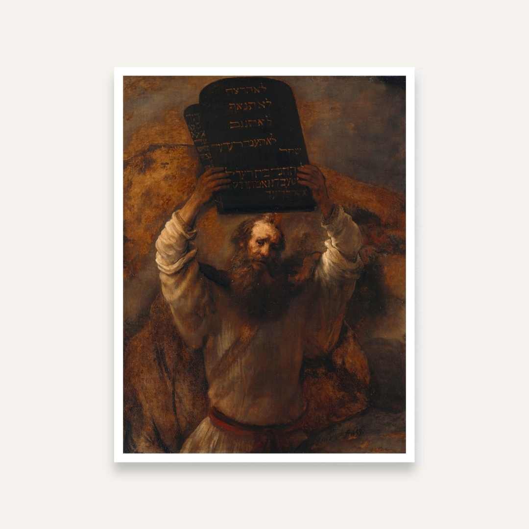 Moses Ten Commandments Painting by Rembrandt | Spiritual Wall Art for Home | Giclée Print 3 : 4 Vertical Premium Wall Art Canvas by MeriDeewar