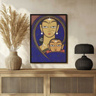 Mother and Child Jamini Roy Painting for Living Room | Indian Folk Art Wall Decor 2 : 3 Vertical Premium Wall Art Canvas by MeriDeewar