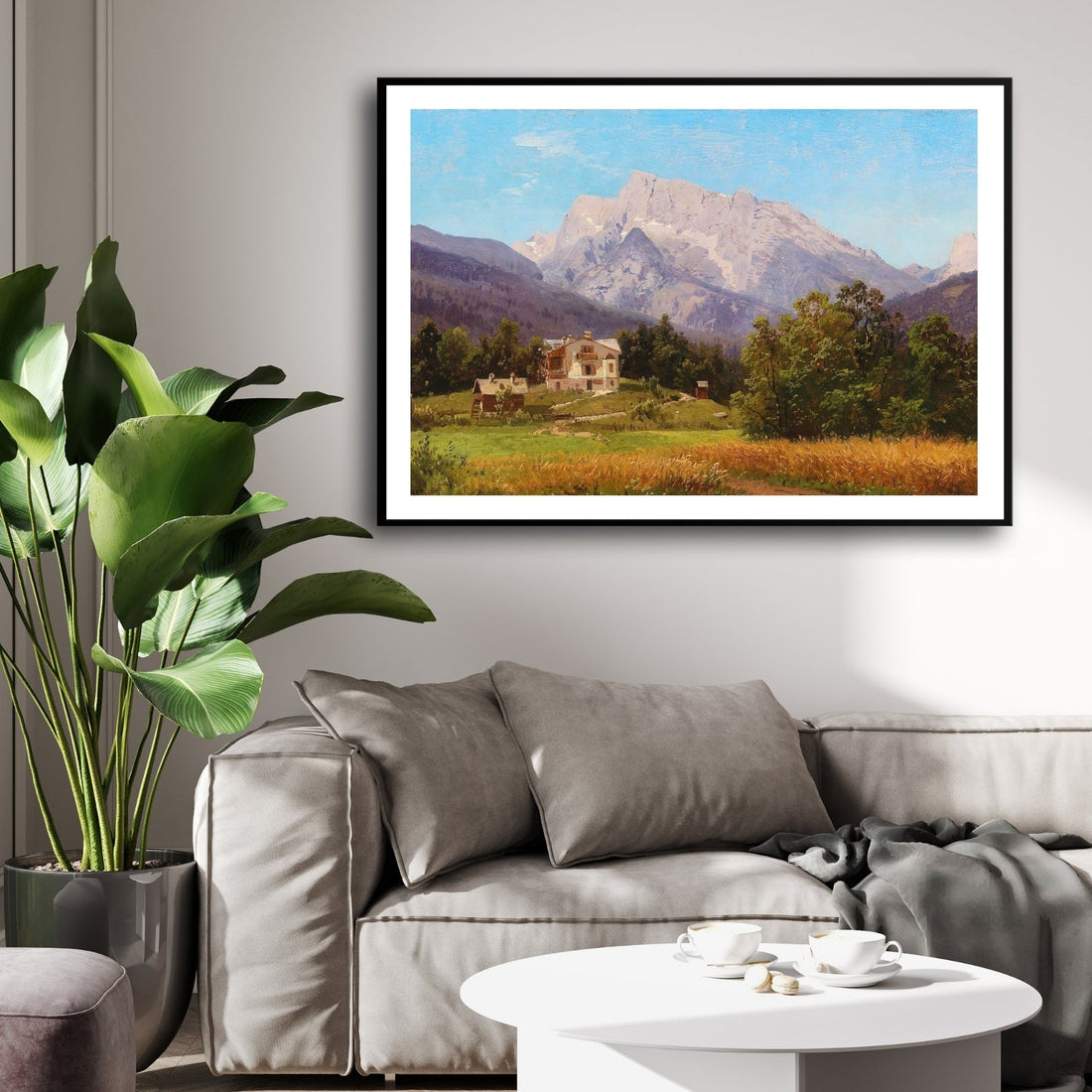 Mountain Retreat – Classic Alpine Landscape with Villa Wall Art 2 : 3 Horizontal Premium Wall Art Canvas by MeriDeewar