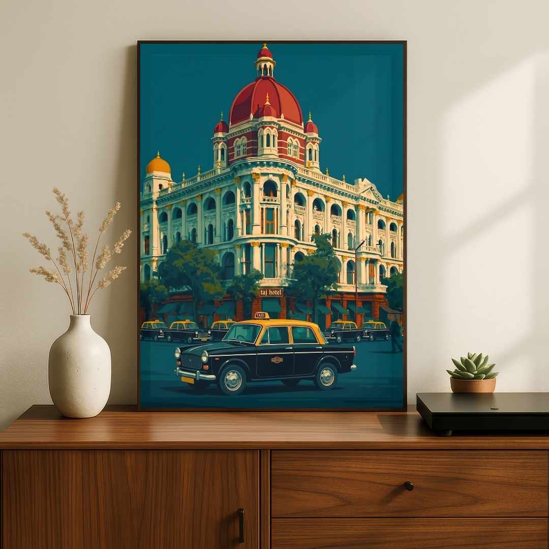 "Mumbai Taj Mahal Palace" Iconic Heritage Architecture Art Poster | Vertical Borderless Art Frame Poster Premium Wall Art Canvas by MeriDeewar