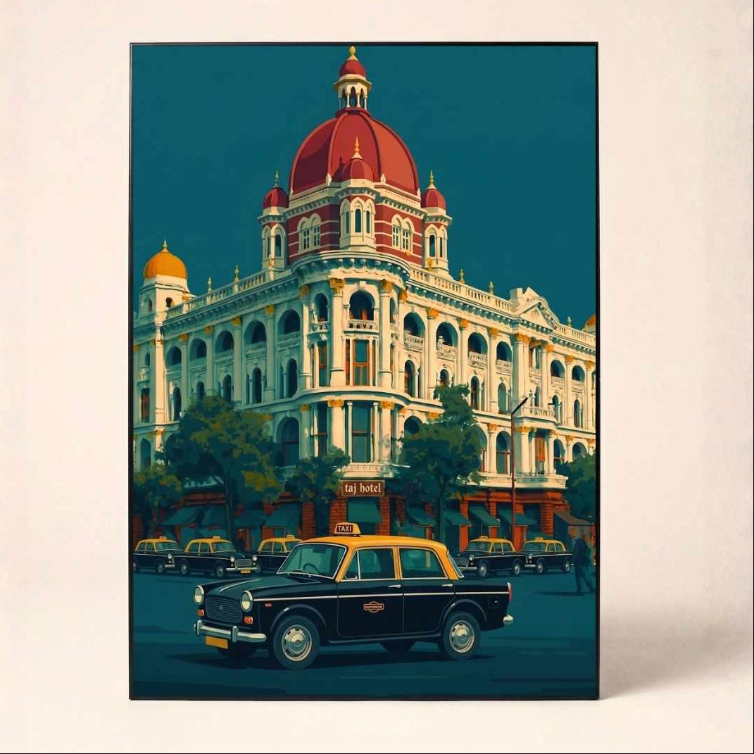 "Mumbai Taj Mahal Palace" Iconic Heritage Architecture Art Poster | Vertical Borderless Art Frame Poster Premium Wall Art Canvas by MeriDeewar