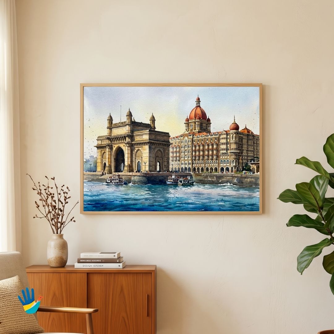 The Gateway of India | Mumbai Heritage Waterfront Indo-Saracenic Framed Art 4 : 3 Horizontal Premium Wall Art Canvas by MeriDeewar
