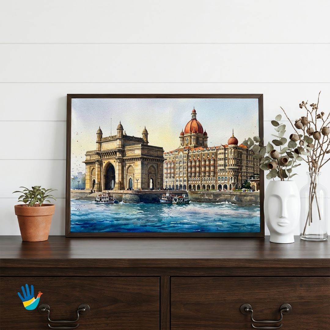 The Gateway of India | Mumbai Heritage Waterfront Indo-Saracenic Framed Art 4 : 3 Horizontal Premium Wall Art Canvas by MeriDeewar