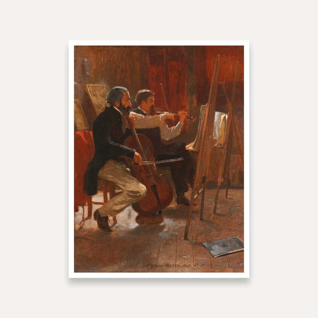Musicians Painting for Living Room | Vintage Cello & Violin Studio Wall Art | Giclée Print 3 : 4 Vertical Premium Wall Art Canvas by MeriDeewar