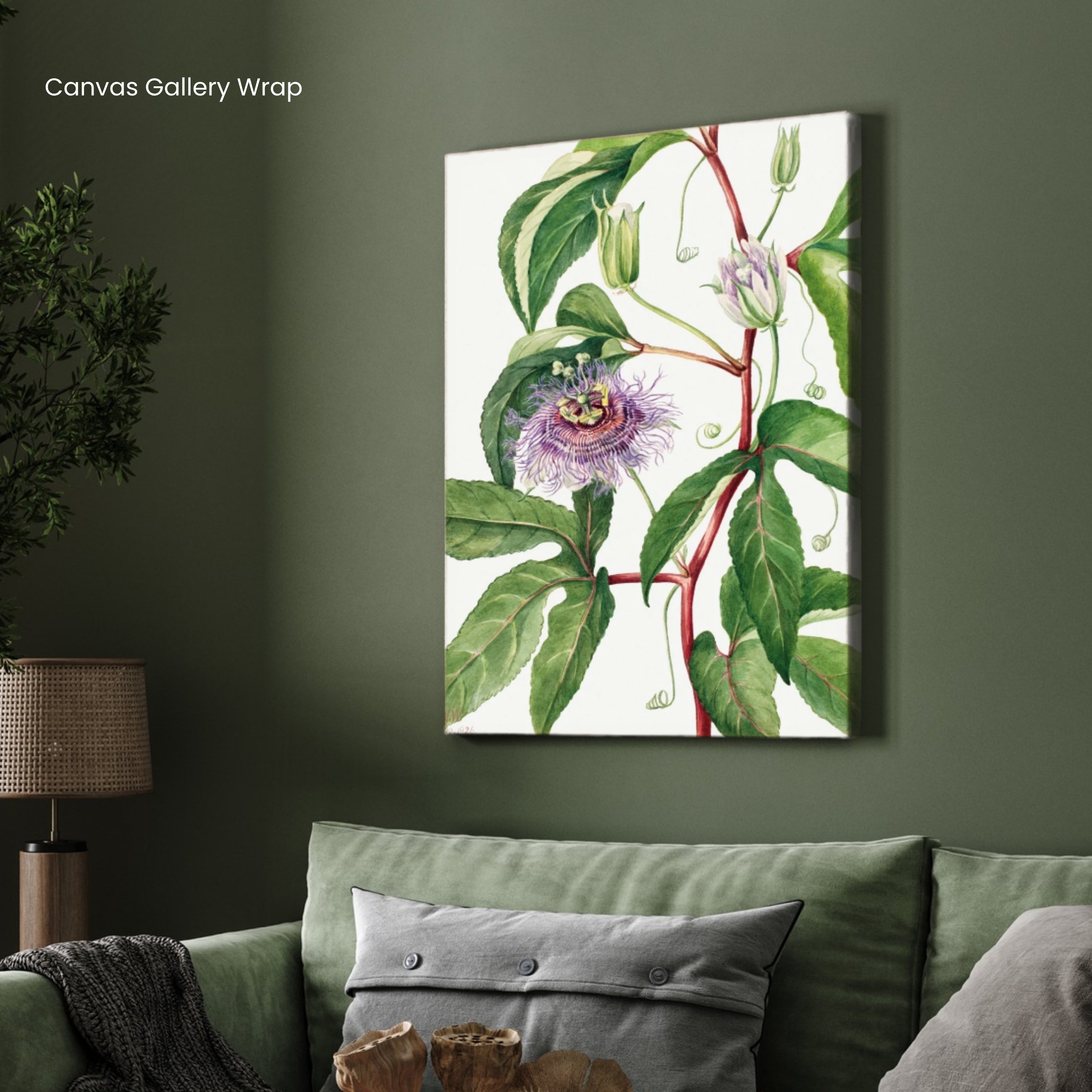 Mystic Bloom – Purple Passionflower Botanical Wall Art Print 2 : 3 Vertical Premium Wall Art Canvas by MeriDeewar
