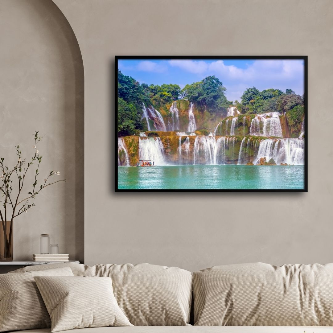 Mystic Falls – Tropical Waterfall Canvas Art 2 : 3 Horizontal Premium Wall Art Canvas by MeriDeewar