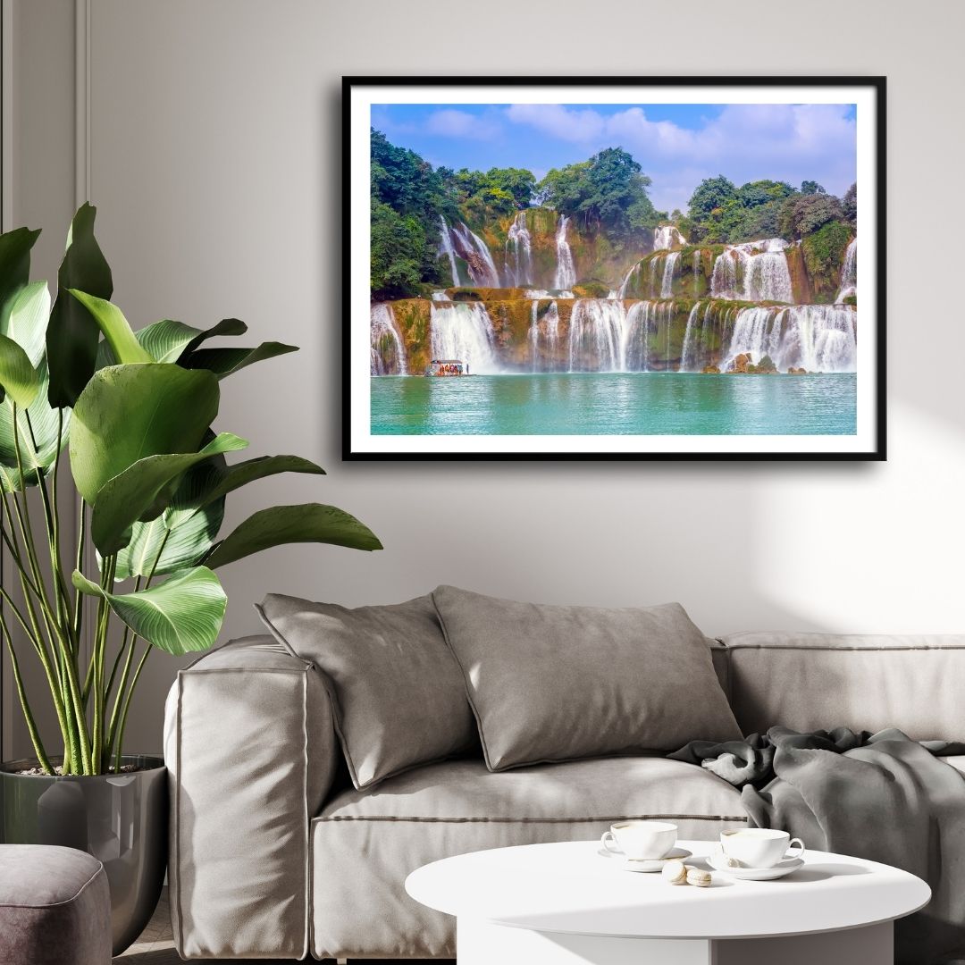 Mystic Falls – Tropical Waterfall Canvas Art 2 : 3 Horizontal Premium Wall Art Canvas by MeriDeewar
