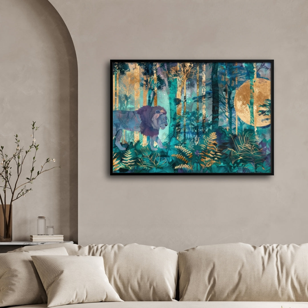 Mystic Guardian — Lion Canvas Wall Art with Golden Accents 2 : 3 Horizontal Premium Wall Art Canvas by MeriDeewar