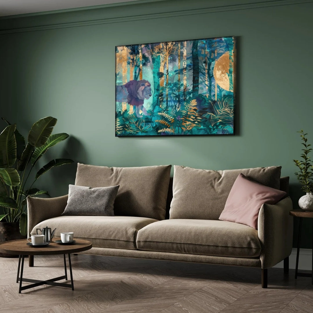 Mystic Guardian — Lion Canvas Wall Art with Golden Accents 2 : 3 Horizontal Premium Wall Art Canvas by MeriDeewar