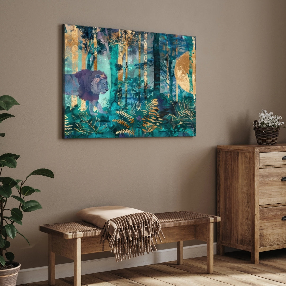 Mystic Guardian — Lion Canvas Wall Art with Golden Accents 2 : 3 Horizontal Premium Wall Art Canvas by MeriDeewar
