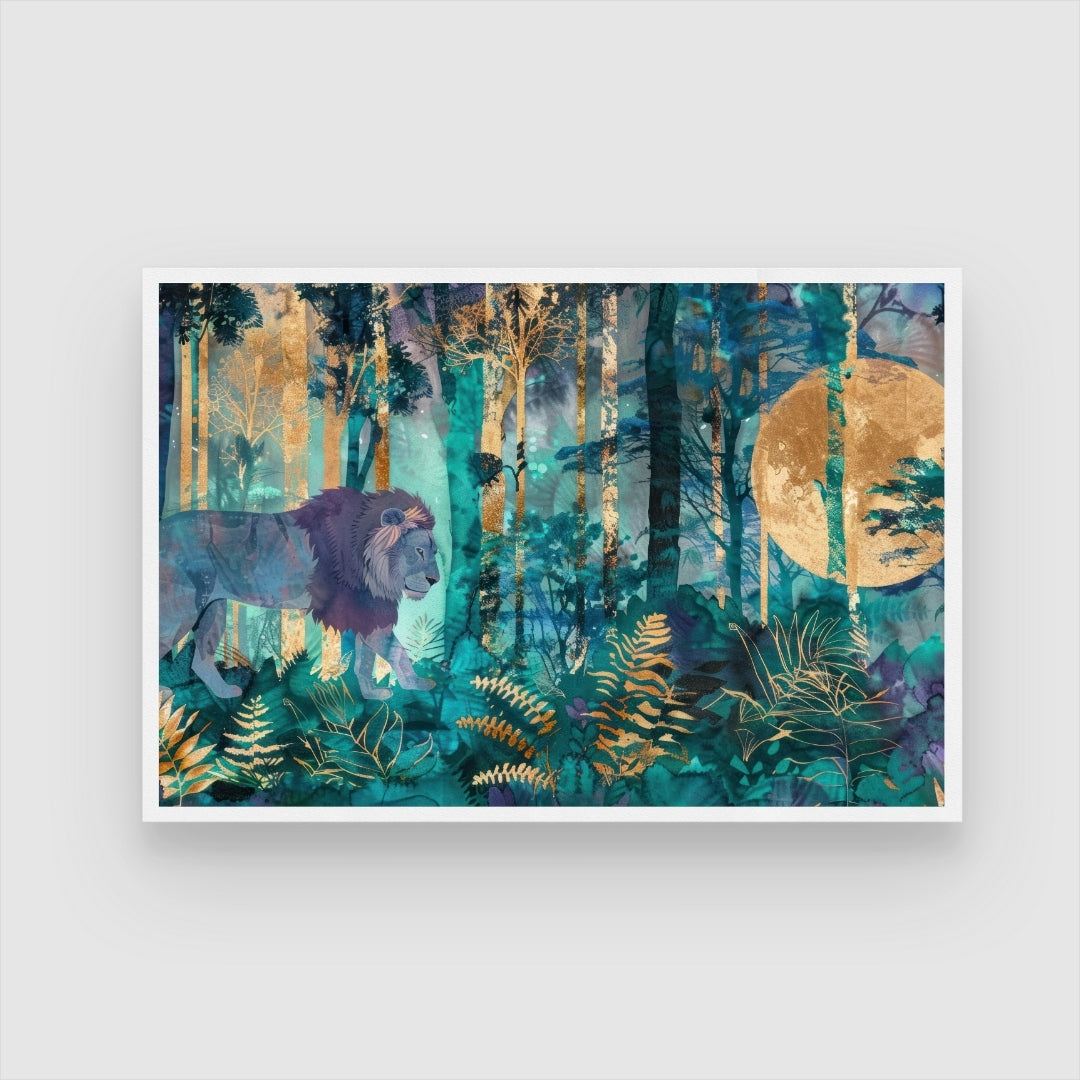 Mystic Guardian — Lion Canvas Wall Art with Golden Accents 2 : 3 Horizontal Premium Wall Art Canvas by MeriDeewar