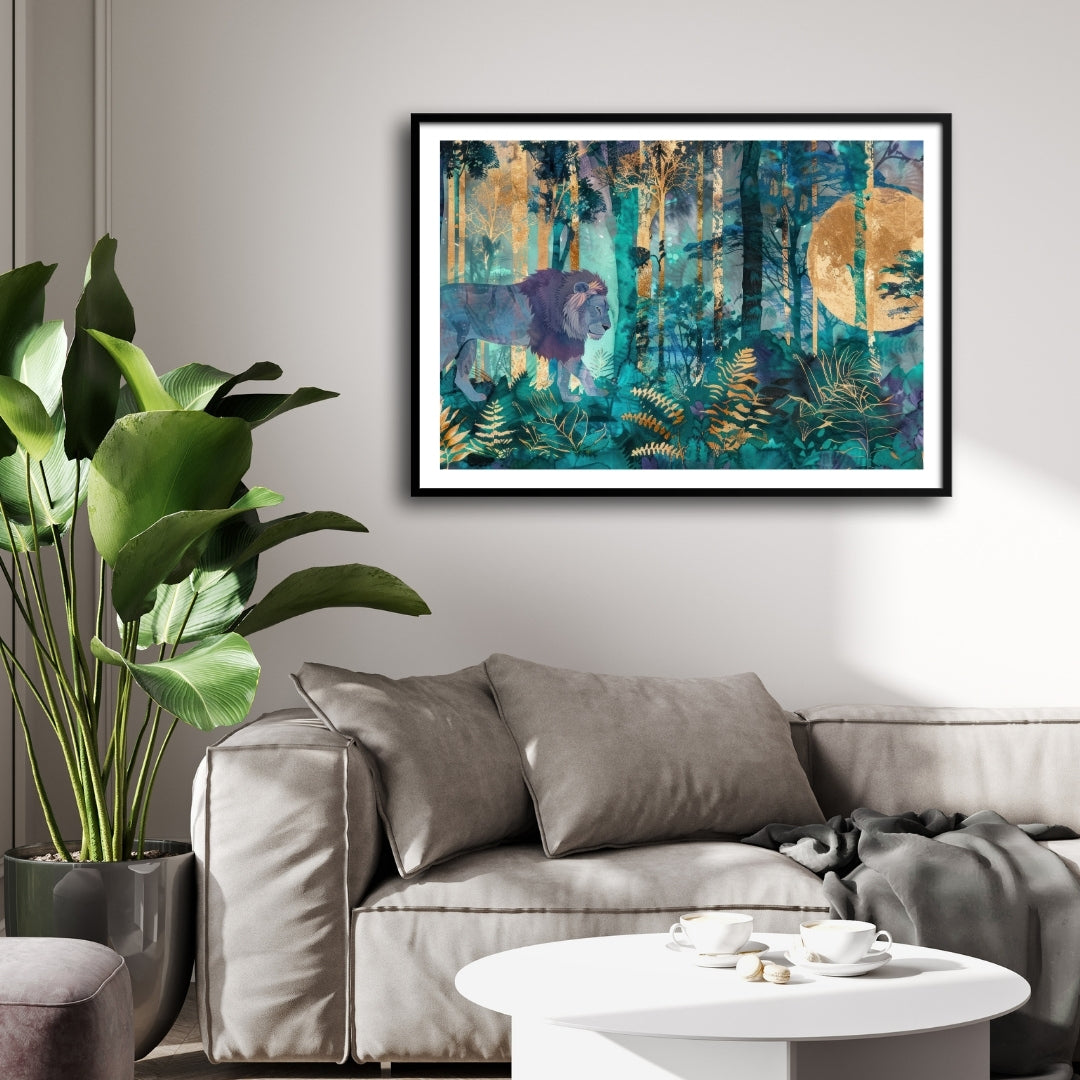 Mystic Guardian — Lion Canvas Wall Art with Golden Accents 2 : 3 Horizontal Premium Wall Art Canvas by MeriDeewar