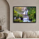 Mystic Veil – Dreamy Jungle Waterfall Canvas 2 : 3 Horizontal Premium Wall Art Canvas by MeriDeewar