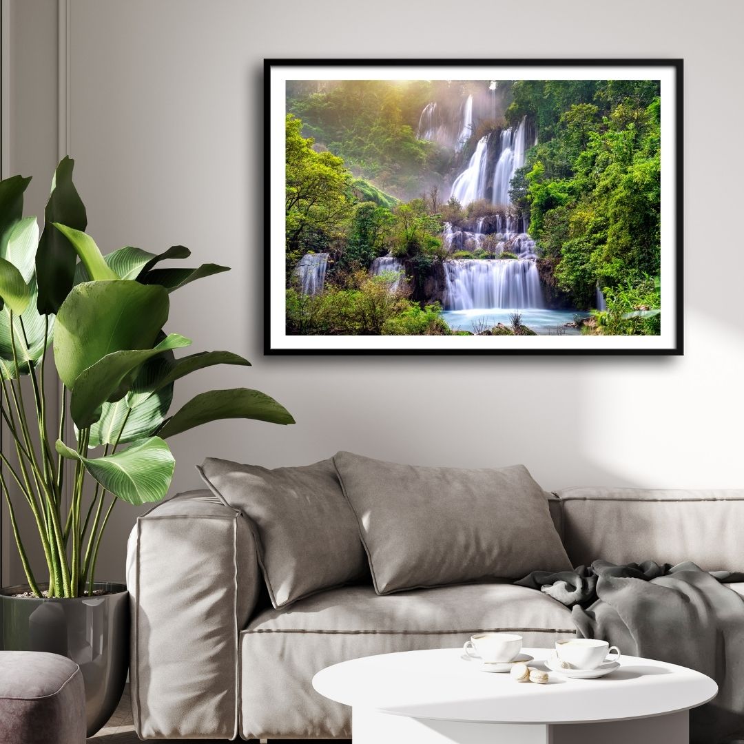 Mystic Veil – Dreamy Jungle Waterfall Canvas 2 : 3 Horizontal Premium Wall Art Canvas by MeriDeewar