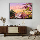 "Namsan Spring Blossom Tower" Seoul Architecture Giclée Print | Fine Art Wall Art 2 : 3 Horizontal Premium Wall Art Canvas by MeriDeewar